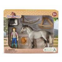 Набір сірий ганноверський жеребець з наїзницею, сідлом та аксесуарами Collecta 84245
