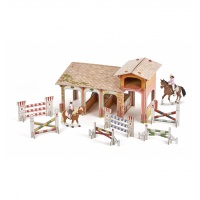 Стайня з перешкодами Pony Club з картону з 2 кіньми + вершниками Papо 80313